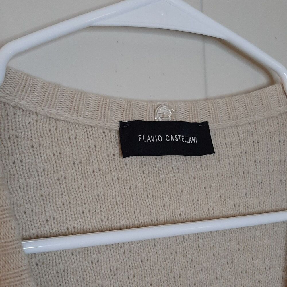 Flavio Castellani Sweater Beige Women Size L / 44 Wool Cashmere Blend Faux Wrap - Picture 4 of 12